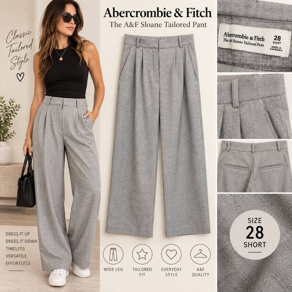 Abercrombie & Fitch Sloane Tailored Pants Women’s 28 (Sz 6) Short Gray Wide Leg